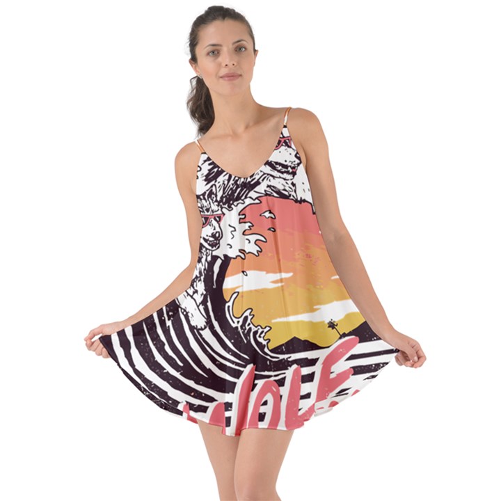 Gray Wolf Beach Waves A Wolf Animal Retro Love the Sun Cover Up