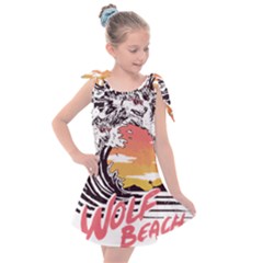 Gray Wolf Beach Waves A Wolf Animal Retro Kids  Tie Up Tunic Dress by pakminggu