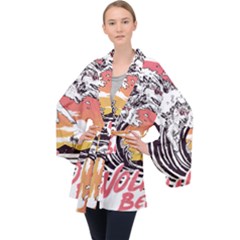 Gray Wolf Beach Waves A Wolf Animal Retro Long Sleeve Velvet Kimono  by pakminggu