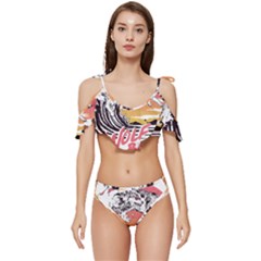 Gray Wolf Beach Waves A Wolf Animal Retro Ruffle Edge Tie Up Bikini Set	 by pakminggu