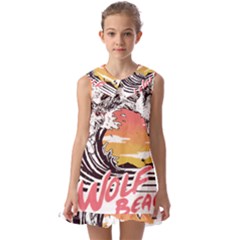 Gray Wolf Beach Waves A Wolf Animal Retro Kids  Pilgrim Collar Ruffle Hem Dress