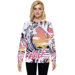 Gray Wolf Beach Waves A Wolf Animal Retro Hidden Pocket Sweatshirt