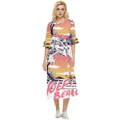 Gray Wolf Beach Waves A Wolf Animal Retro Double Cuff Midi Dress by pakminggu