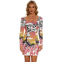 Gray Wolf Beach Waves A Wolf Animal Retro Long Sleeve Square Neck Bodycon Velvet Dress by pakminggu