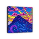 Psychedelic Colorful Lines Nature Mountain Trees Snowy Peak Moon Sun Rays Hill Road Artwork Stars Mini Canvas 4  x 4  (Stretched) View1