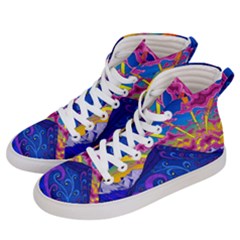 Psychedelic Colorful Lines Nature Mountain Trees Snowy Peak Moon Sun Rays Hill Road Artwork Stars Men s Hi-top Skate Sneakers by pakminggu