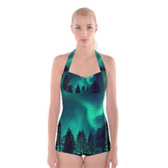 Aurora Northern Lights Phenomenon Atmosphere Sky Boyleg Halter Swimsuit  by pakminggu