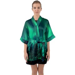 Aurora Northern Lights Phenomenon Atmosphere Sky Half Sleeve Satin Kimono  by pakminggu