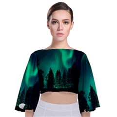 Aurora Northern Lights Phenomenon Atmosphere Sky Tie Back Butterfly Sleeve Chiffon Top by pakminggu