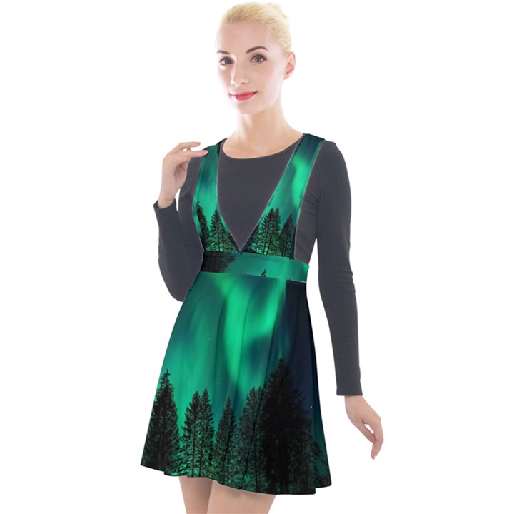 Aurora Northern Lights Phenomenon Atmosphere Sky Plunge Pinafore Velour Dress