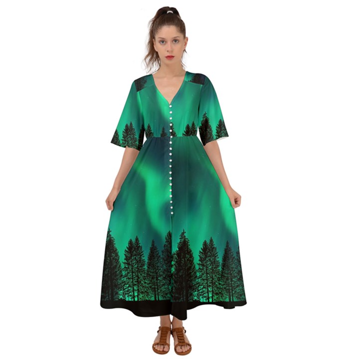 Aurora Northern Lights Phenomenon Atmosphere Sky Kimono Sleeve Boho Dress