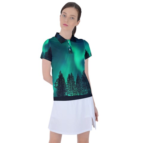 Aurora Northern Lights Phenomenon Atmosphere Sky Women s Polo Tee by pakminggu