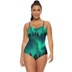 Aurora Northern Lights Phenomenon Atmosphere Sky Retro Full Coverage Swimsuit by pakminggu