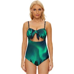 Aurora Northern Lights Phenomenon Atmosphere Sky Knot Front One-piece Swimsuit by pakminggu