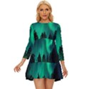 Aurora Northern Lights Phenomenon Atmosphere Sky Long Sleeve Babydoll Dress View1