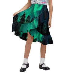 Aurora Northern Lights Phenomenon Atmosphere Sky Kids  Ruffle Flared Wrap Midi Skirt by pakminggu