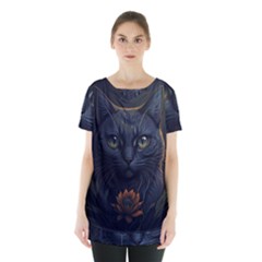 Art Cat Drawing Mammal Animal Feline Skirt Hem Sports Top by pakminggu