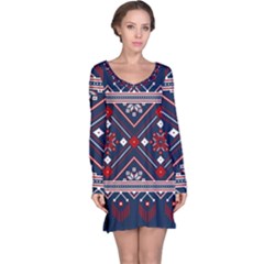 Ukrainian Folk Seamless Pattern Ornament Long Sleeve Nightdress by pakminggu