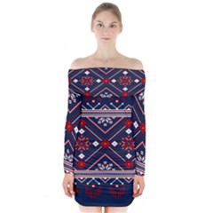 Ukrainian Folk Seamless Pattern Ornament Long Sleeve Off Shoulder Dress by pakminggu