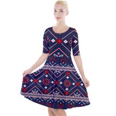 Ukrainian Folk Seamless Pattern Ornament Quarter Sleeve A-line Dress by pakminggu