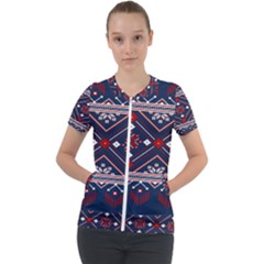 Ukrainian Folk Seamless Pattern Ornament Short Sleeve Zip Up Jacket by pakminggu