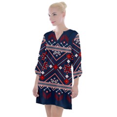 Ukrainian Folk Seamless Pattern Ornament Open Neck Shift Dress by pakminggu