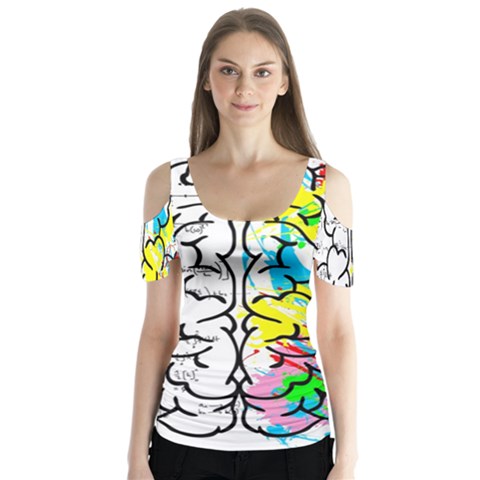 Brain Left Logic Language Science Butterfly Sleeve Cutout Tee  by pakminggu