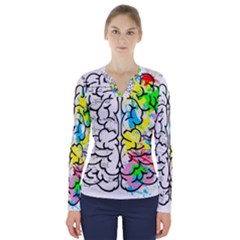 Brain Left Logic Language Science V-neck Long Sleeve Top by pakminggu