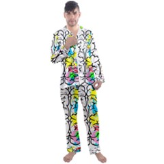 Brain Left Logic Language Science Men s Long Sleeve Satin Pajamas Set by pakminggu