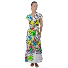 Brain Left Logic Language Science Flutter Sleeve Maxi Dress by pakminggu