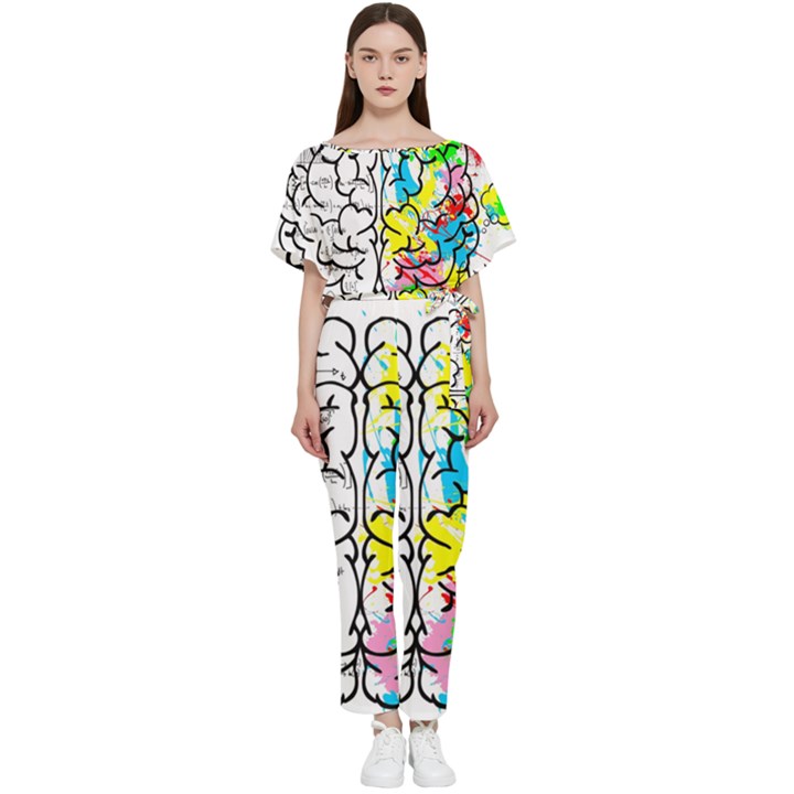 Brain Left Logic Language Science Batwing Lightweight Chiffon Jumpsuit