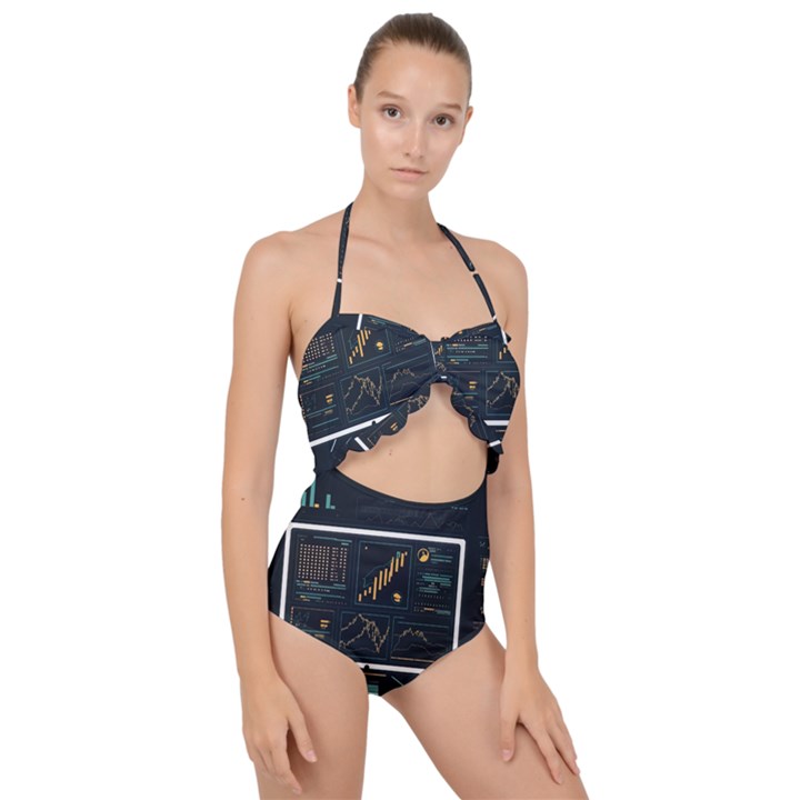 Remote Work Work From Home Online Work Scallop Top Cut Out Swimsuit