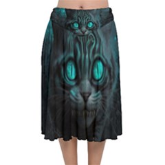 Angry Cat Fantasy Velvet Flared Midi Skirt by pakminggu