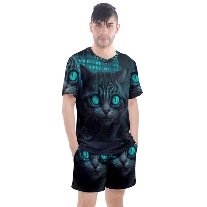 Angry Cat Fantasy Men s Mesh Tee and Shorts Set