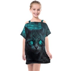 Angry Cat Fantasy Kids  One Piece Chiffon Dress by pakminggu