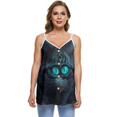 Angry Cat Fantasy Casual Spaghetti Strap Chiffon Top by pakminggu