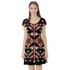 Vector Illustration Of Ukrainian Folk Seamless Pattern Ethnic Ornament Border Element Traditional Short Sleeve Skater Dress by pakminggu