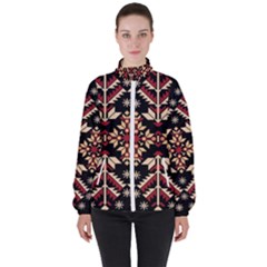 Vector Illustration Of Ukrainian Folk Seamless Pattern Ethnic Ornament Border Element Traditional Women s High Neck Windbreaker by pakminggu