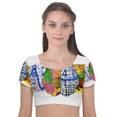 Brain Cerebrum Biology Abstract Velvet Short Sleeve Crop Top  by pakminggu