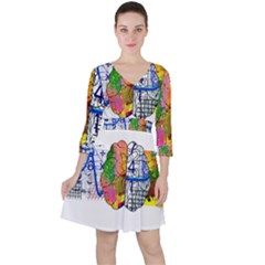 Brain Cerebrum Biology Abstract Quarter Sleeve Ruffle Waist Dress by pakminggu