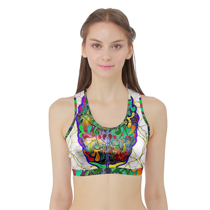 Brain Head Mind Man Silhouette Sports Bra with Border