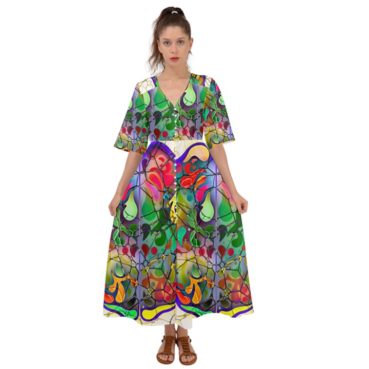 Brain Head Mind Man Silhouette Kimono Sleeve Boho Dress