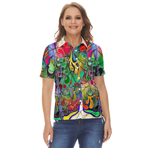 Brain Head Mind Man Silhouette Women s Short Sleeve Double Pocket Shirt by pakminggu