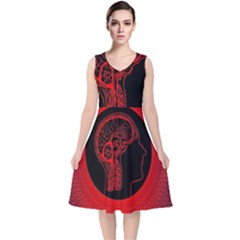 Artificial Intelligence Brain Think V-neck Midi Sleeveless Dress  by pakminggu