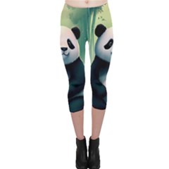 Animal Panda Forest Tree Natural Capri Leggings 