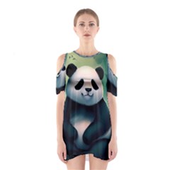 Animal Panda Forest Tree Natural Shoulder Cutout One Piece Dress