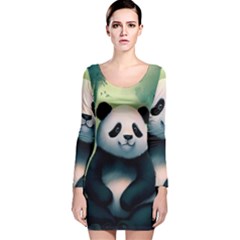 Animal Panda Forest Tree Natural Long Sleeve Velvet Bodycon Dress