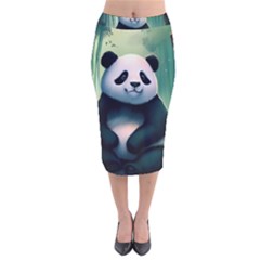 Animal Panda Forest Tree Natural Velvet Midi Pencil Skirt by pakminggu