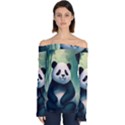 Animal Panda Forest Tree Natural Off Shoulder Long Sleeve Top View1