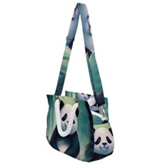 Animal Panda Forest Tree Natural Rope Handles Shoulder Strap Bag